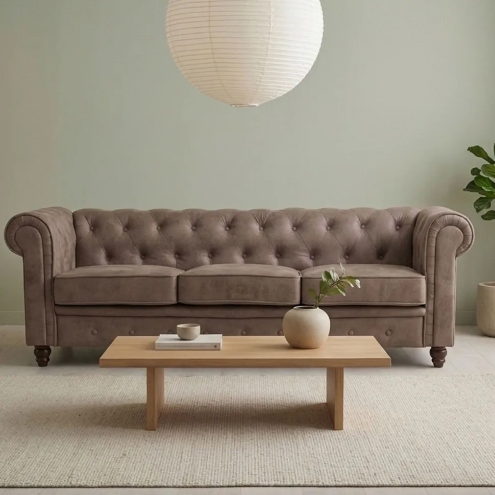 Grand canapé 3 places Chesterfield Vintage