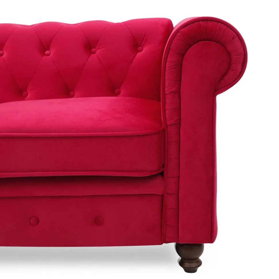 Grand canapé 2 places Chesterfield Velours Rouge