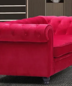 Grand canapé 2 places Chesterfield Velours Rouge