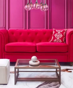 Grand canapé 2 places Chesterfield Velours Rouge