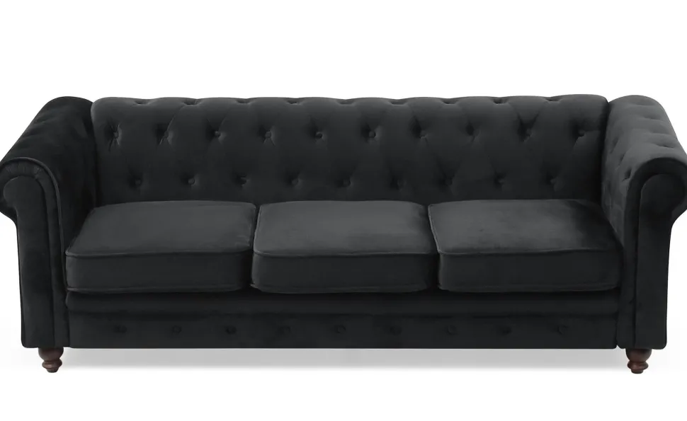 Grand canapé 3 places Chesterfield Velours Noir