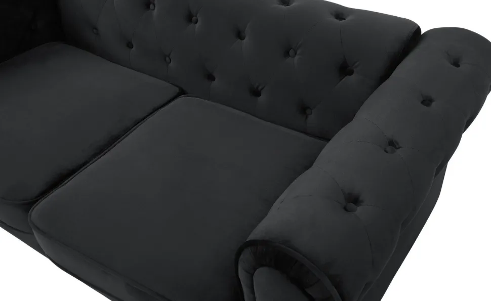 Grand canapé 3 places Chesterfield Velours Noir