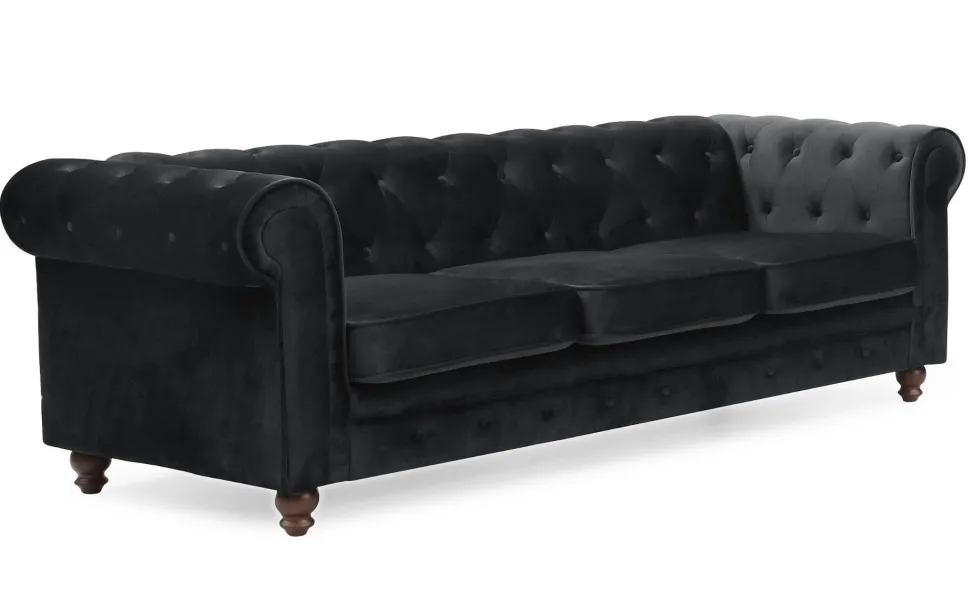 Grand canapé 3 places Chesterfield Velours Noir