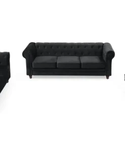 Grand canapé 3 places Chesterfield Velours Noir