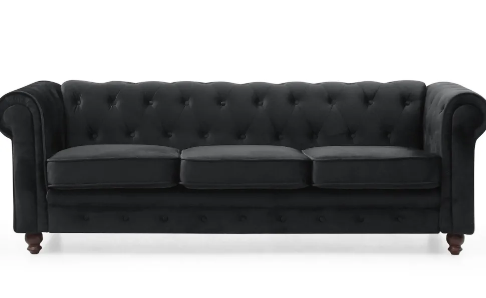 Grand canapé 3 places Chesterfield Velours Noir