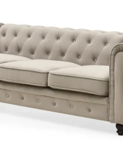 Grand canapé 3 places Chesterfield Velours Taupe