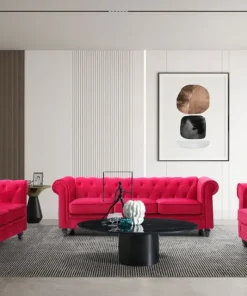 Grand canapé 3 places Chesterfield Velours Rouge