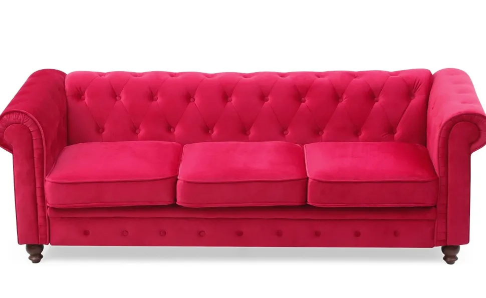 Grand canapé 3 places Chesterfield Velours Rouge