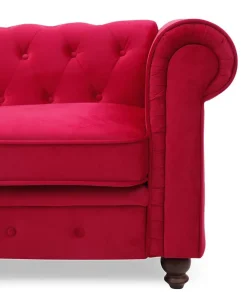 Grand canapé 3 places Chesterfield Velours Rouge
