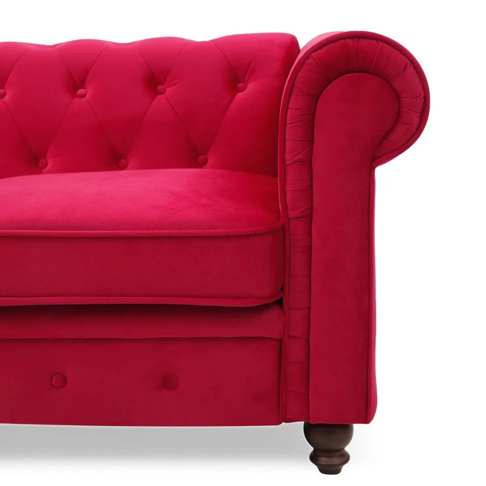 Grand canapé 3 places Chesterfield Velours Rouge