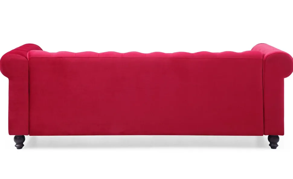 Grand canapé 3 places Chesterfield Velours Rouge