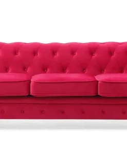 Grand canapé 3 places Chesterfield Velours Rouge