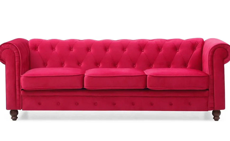 Grand canapé 3 places Chesterfield Velours Rouge