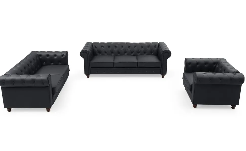 Grand canapé 3 places Chesterfield Noir