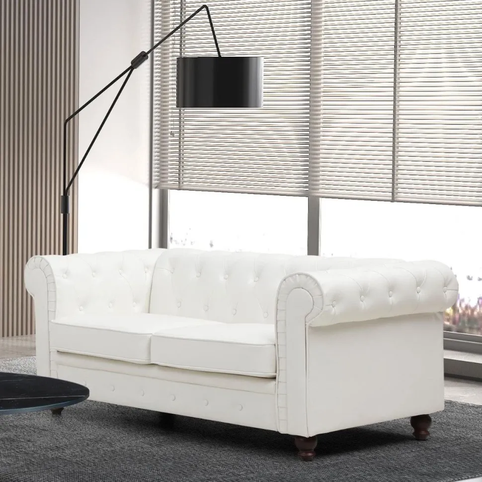 Grand canapé 2 places Chesterfield Blanc