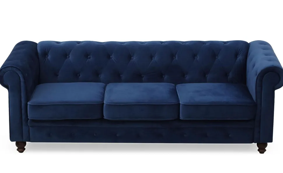 Grand canapé 3 places Chesterfield Velours Bleu
