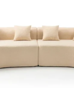 Grand canapé incurvé 5 places Harmonia Tissu teddy Beige