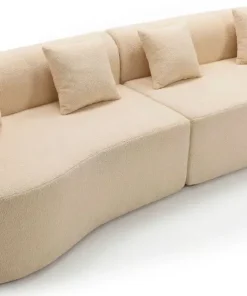 Grand canapé incurvé 5 places Harmonia Tissu teddy Beige