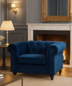 Grand fauteuil Chesterfield Velours Bleu
