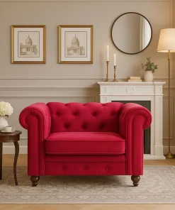 Grand fauteuil Chesterfield velours Rouge