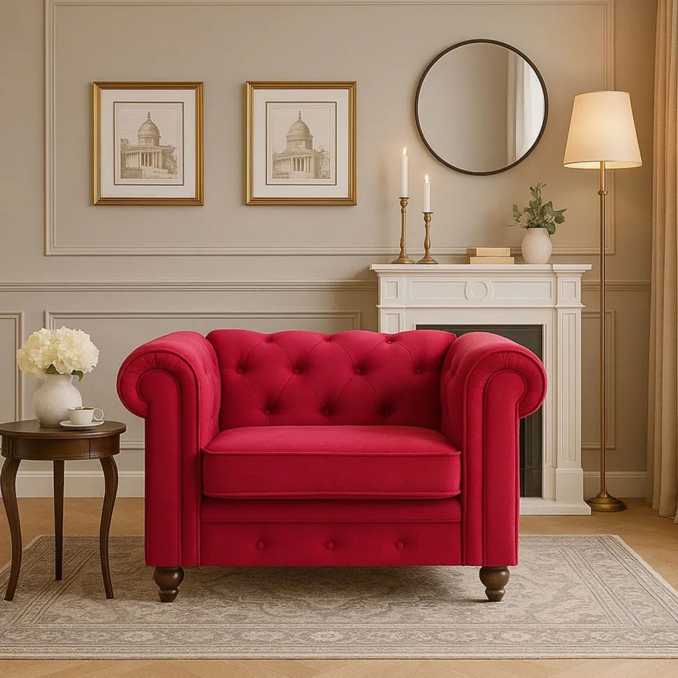 Grand fauteuil Chesterfield velours Rouge