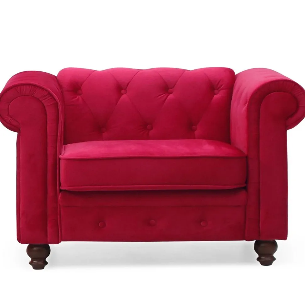 Grand fauteuil Chesterfield velours Rouge