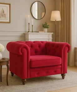 Grand fauteuil Chesterfield velours Rouge