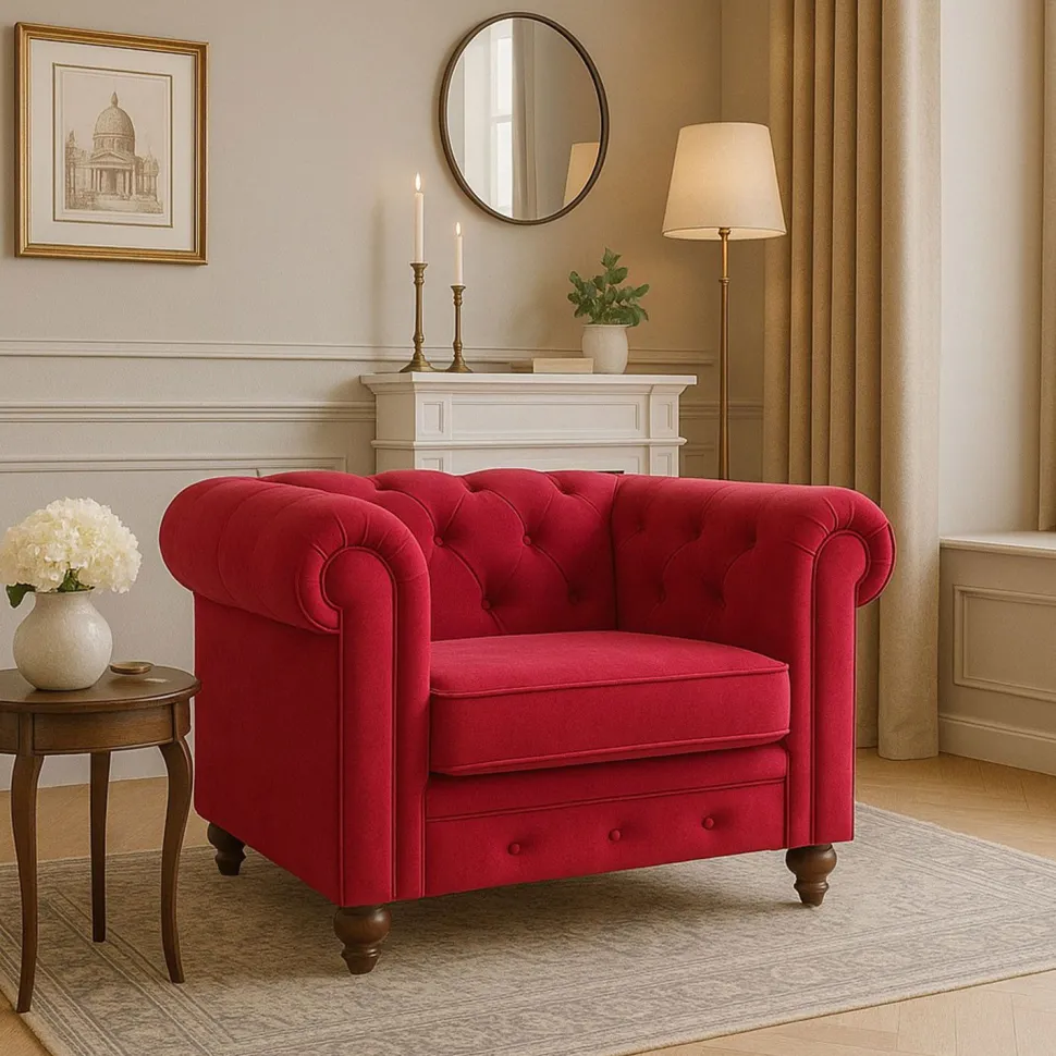 Grand fauteuil Chesterfield velours Rouge