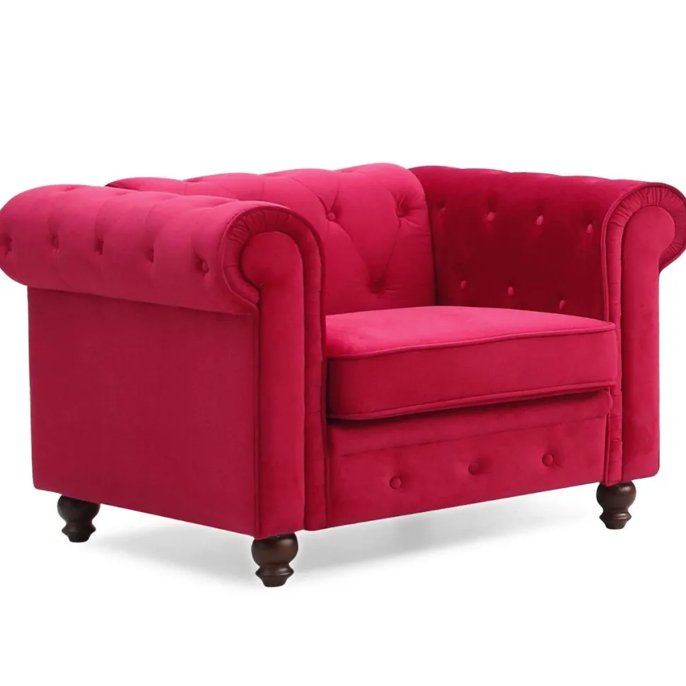 Grand fauteuil Chesterfield velours Rouge