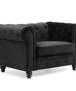 Grand fauteuil Chesterfield velours Noir