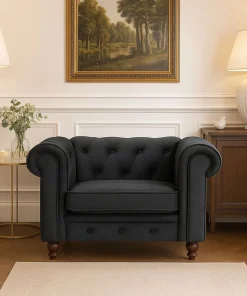 Grand fauteuil Chesterfield velours Noir