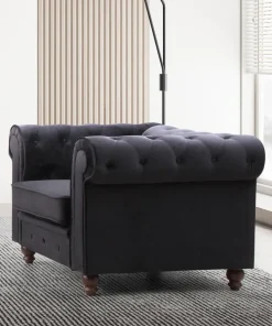 Grand fauteuil Chesterfield velours Noir