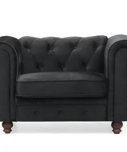Grand fauteuil Chesterfield velours Noir