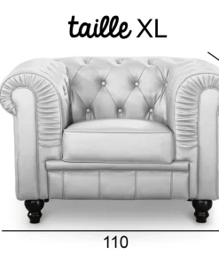 Grand fauteuil Chesterfield Argent
