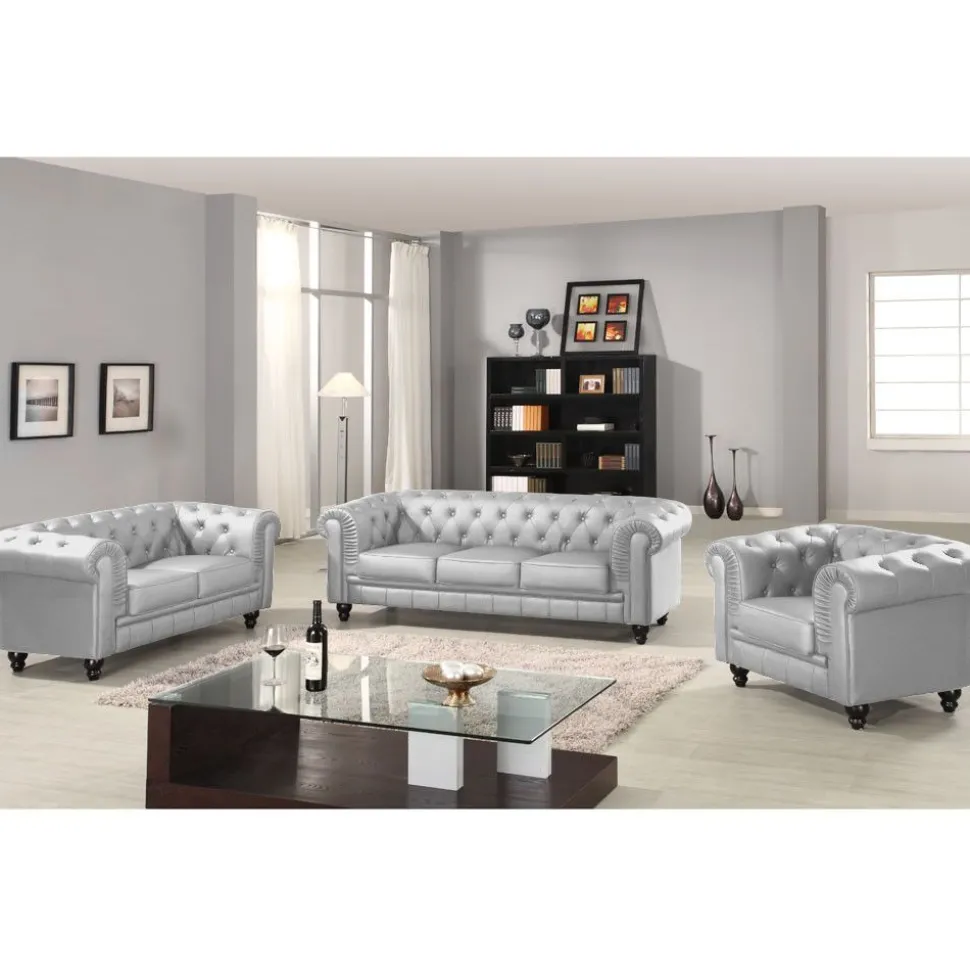 Grand fauteuil Chesterfield Argent