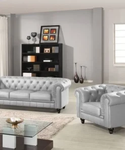 Grand fauteuil Chesterfield Argent
