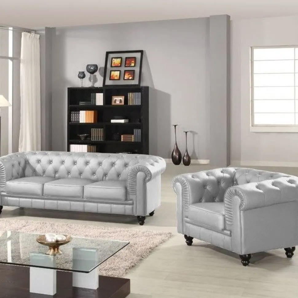 Grand fauteuil Chesterfield Argent