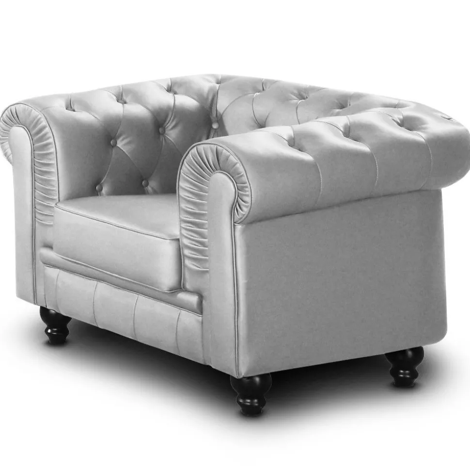 Grand fauteuil Chesterfield Argent