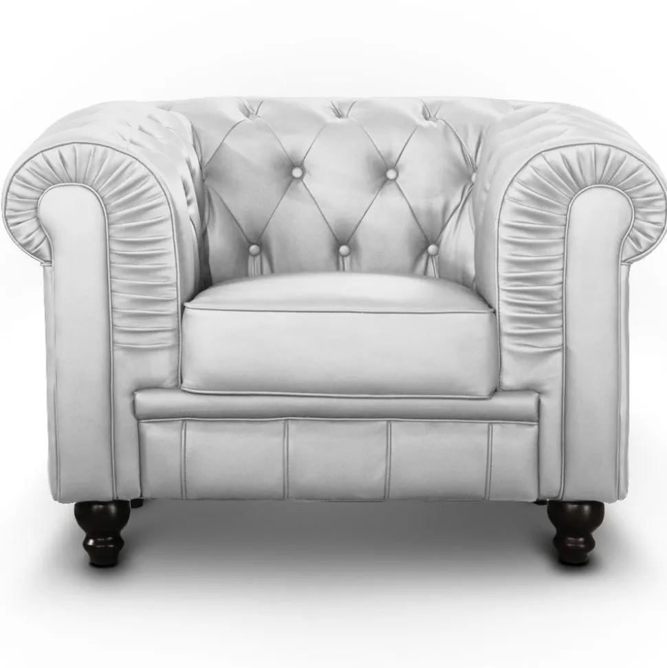 Grand fauteuil Chesterfield Argent