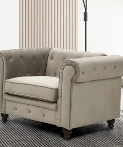 Grand fauteuil Chesterfield velours Taupe