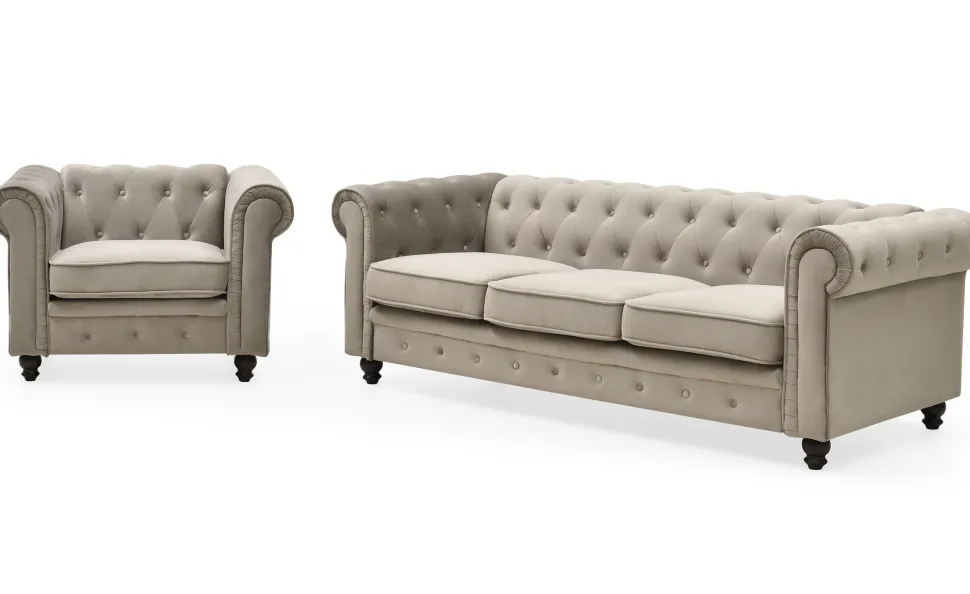 Grand fauteuil Chesterfield velours Taupe