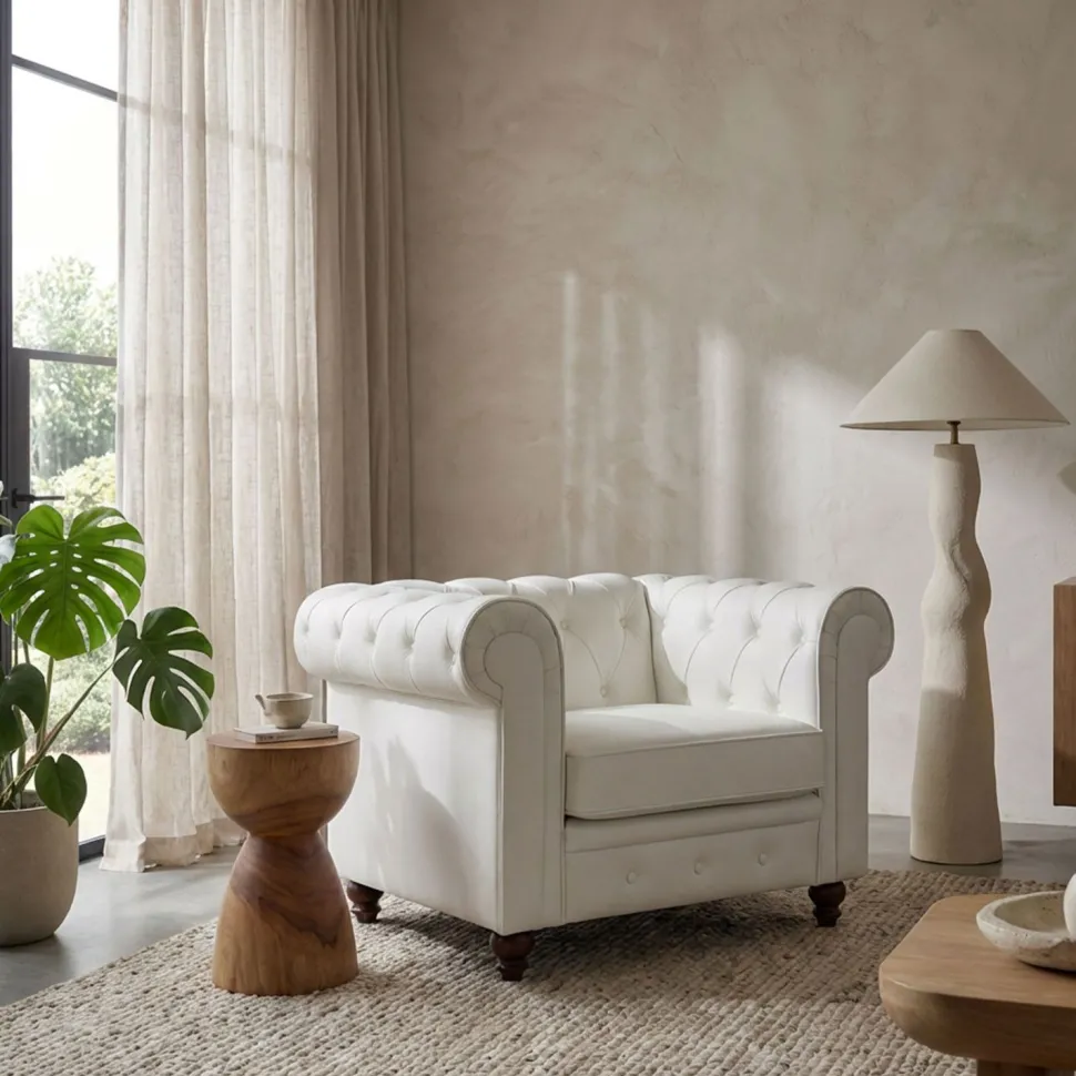 Grand fauteuil Chesterfield Blanc