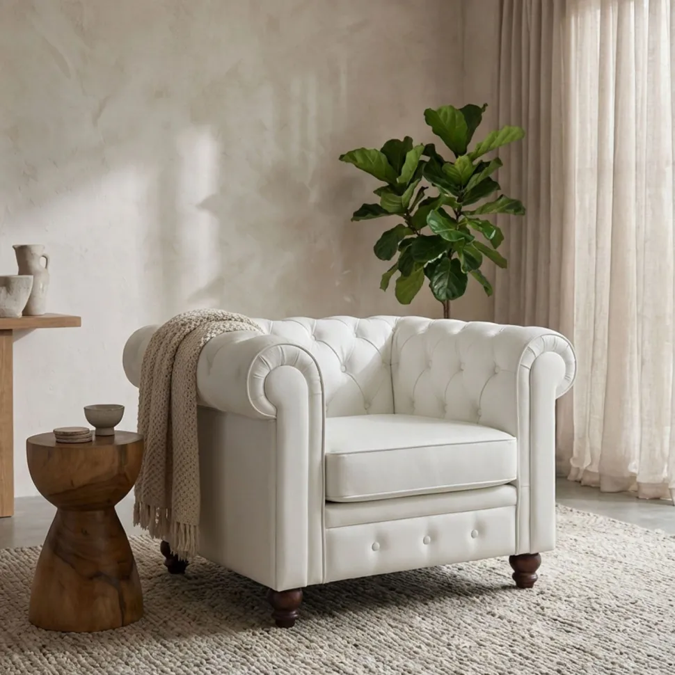 Grand fauteuil Chesterfield Blanc