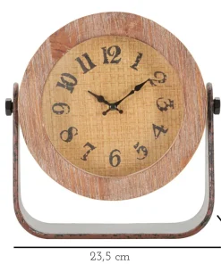 Horloge de table ronde en métal et bois marron