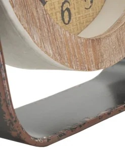 Horloge de table ronde en métal et bois marron