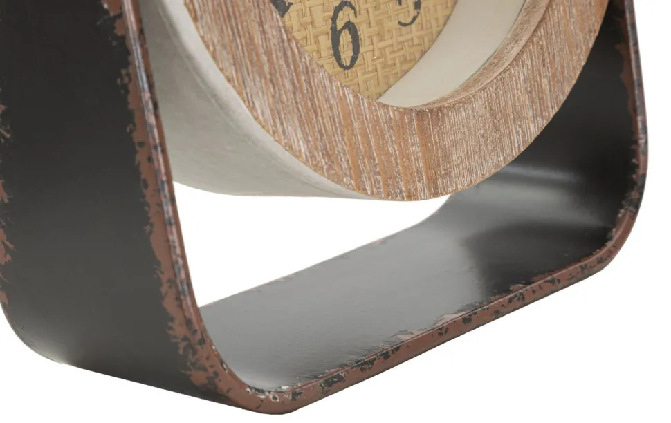 Horloge de table ronde en métal et bois marron