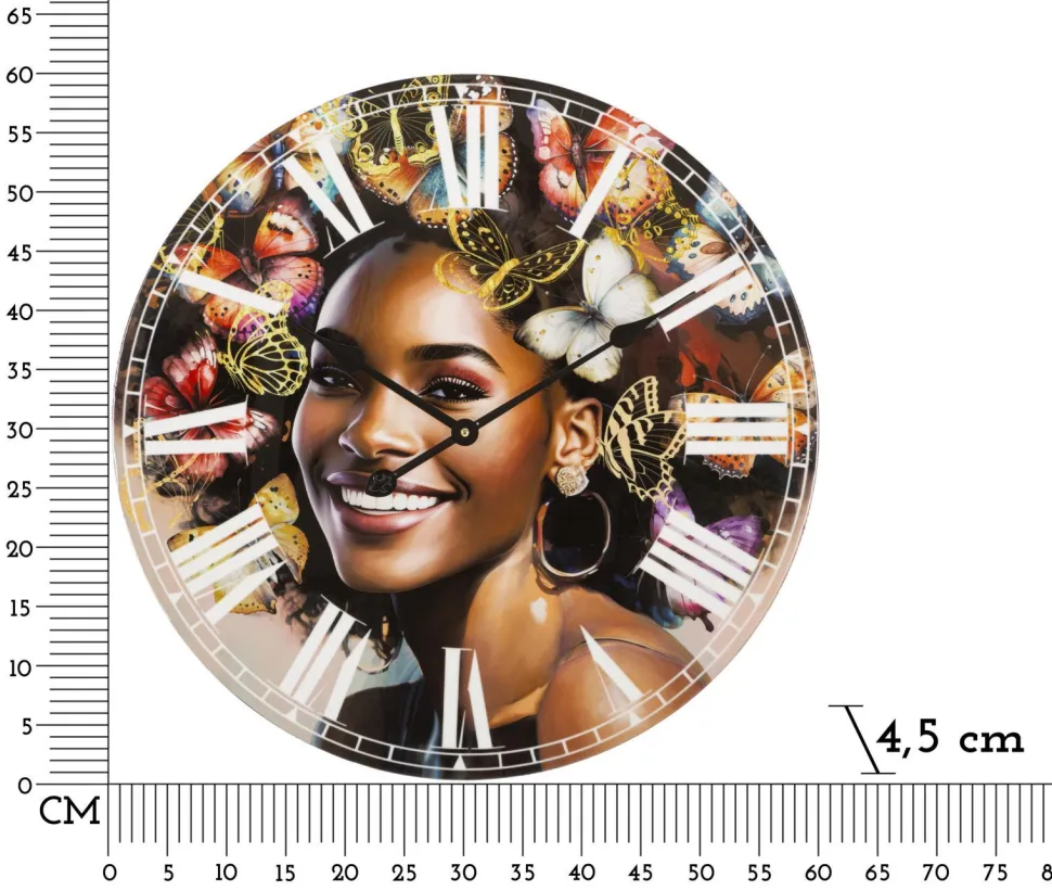 Horloge murale Kourt M.D.F motif femme et papillons colorés