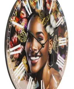 Horloge murale Kourt M.D.F motif femme et papillons colorés