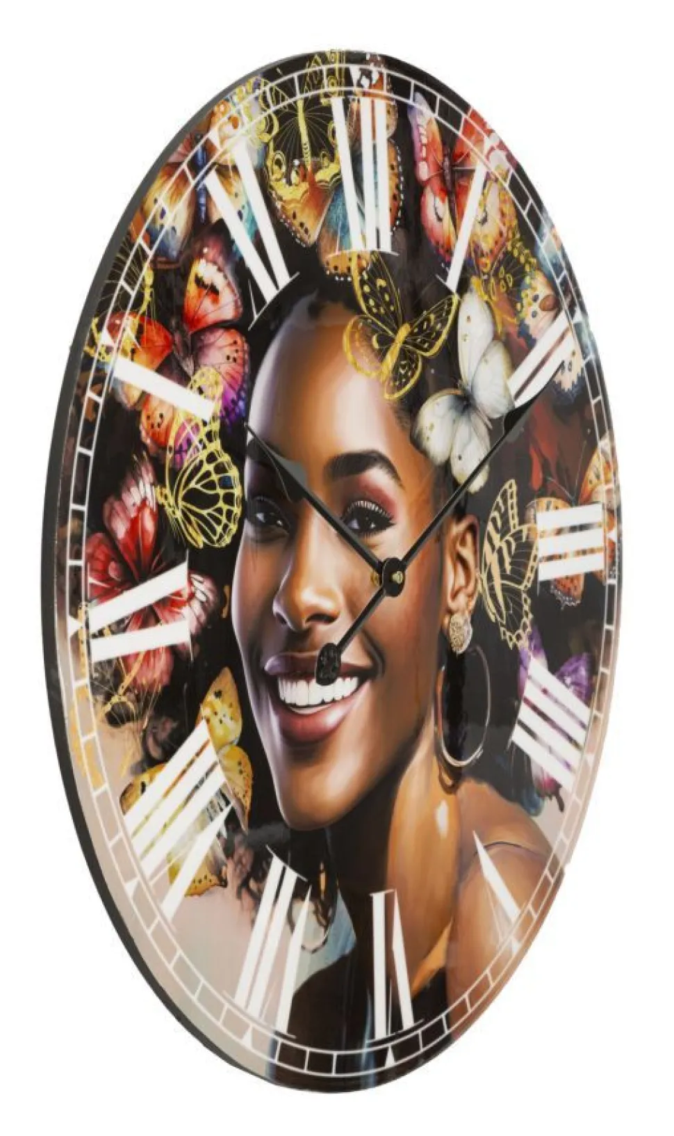 Horloge murale Kourt M.D.F motif femme et papillons colorés