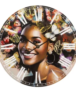 Horloge murale Kourt M.D.F motif femme et papillons colorés